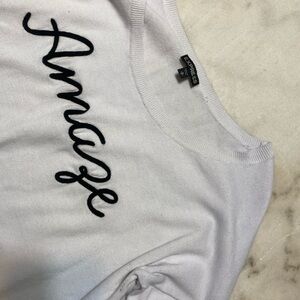 Express White Sweater with Black 'Amaze' Graphic